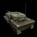 Military Battle Tank With Camouflage Paint Long Cannon Tracks And Antenna