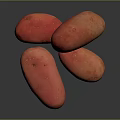 Four Fresh Red Potatoes With Small Spots On Black Smooth Surface Showing Reflections