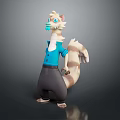 Cartoon Creature Character With Blue Shirt Gray Pants Blue Eyes Light Fur And Long Tail