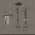 Black Shower System With Handheld Sprayer Wall Shelf Towel And Bath Products