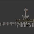 Flag Topped Medieval Watchtower With Wooden Platform Railing And Stone Supports