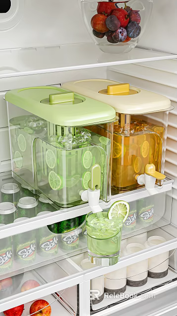Decorative Storage Container Set Transparent Green Beige Lids Lemon Slices Dispenser Taps Kitchen Shelf 3d model 
