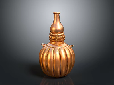 Copper Gourd Shaped Sculpture With Narrow Neck Decorative Handles And Textured Surface 3d model