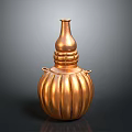 Copper Gourd Shaped Sculpture With Narrow Neck Decorative Handles And Textured Surface