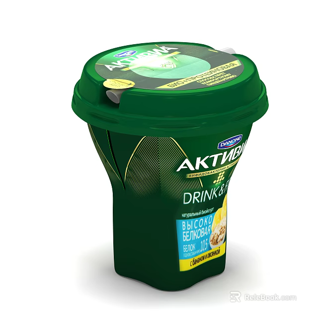 Danone Aktivia Green Drinkable Yogurt Cup With Nutritious Beverage Packaging Design 3d model 