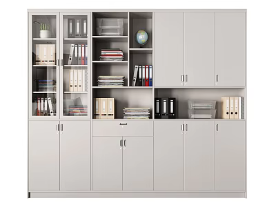 Practical Multi Compartment Bookcase With Books File Folders Globe And Storage Drawers 3d model