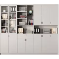 Practical Multi Compartment Bookcase With Books File Folders Globe And Storage Drawers