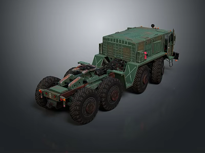 Military Green Heavy Duty Truck With Multiple Large Wheels And Cargo Container 3d model