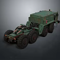 Military Green Heavy Duty Truck With Multiple Large Wheels And Cargo Container