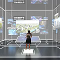 Technology Smart Platform Exhibition Hall Featuring Interactive Digital Screens And Urban Views 3d model