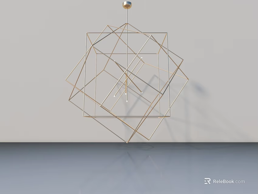 Golden Swing Door With Geometric Frame For Modern Interior Decorative Design 3d model