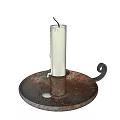 Copper Candle Lamp With Circular Tray And White Candle Curved Ornamental Hook