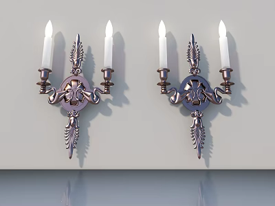 Decorative Metal Wall Sconces With Candle Shaped Lights And Ornate Design 3d model