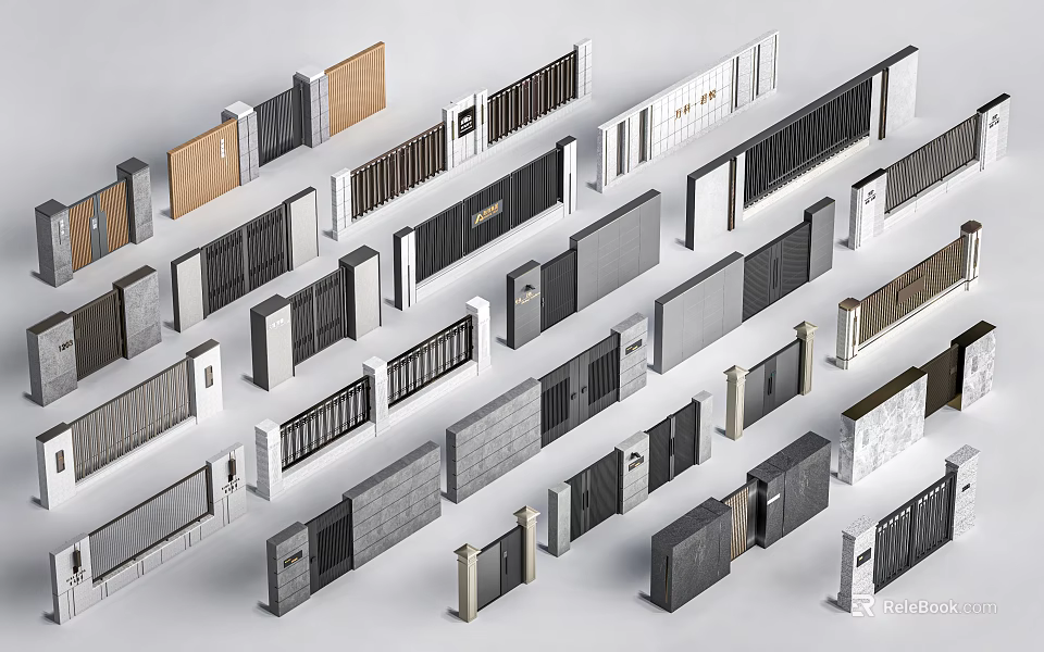 Various Building Exterior Wall Designs With Modern Slatted Wood And Metal Panels 3d model 