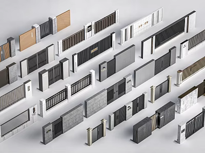 Various Building Exterior Wall Designs With Modern Slatted Wood And Metal Panels 3d model
