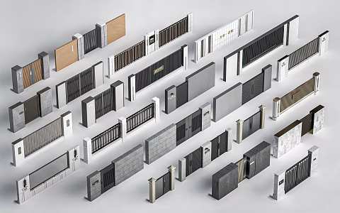 courtyard wall, courtyard door, courtyard wall, community wall 3d model
