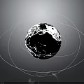 Black Globe Surrounded By White Orbital Lines On Gray Background Design 3d model