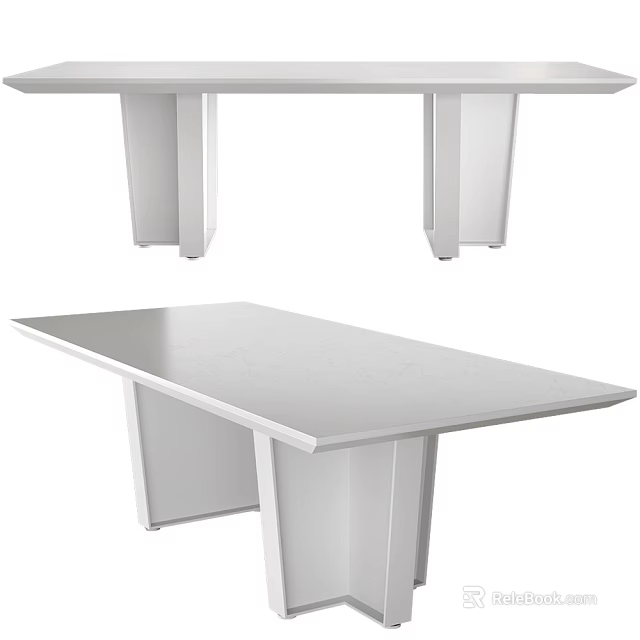 Sleek White Dining Table With Modern Structured Legs And Smooth Surface 3d model 