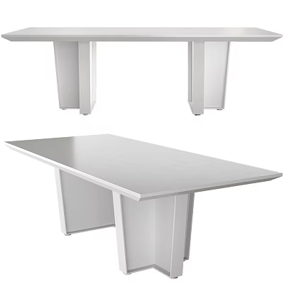 Sleek White Dining Table With Modern Structured Legs And Smooth Surface 3d model
