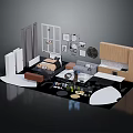 Modern Interior Design Furniture Layout With Sofa Bed Cabinets Lighting And Decorative Paintings