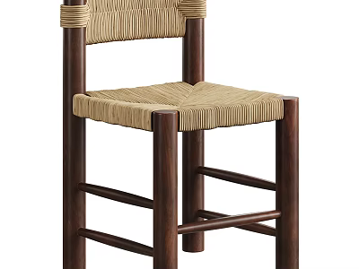 Minimalist Single Chair With Dark Wooden Frame And Woven Rope Seat Design 3d model