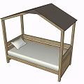 Simple Modern Single Bed With Wooden Frame Canopy Roof And White Mattress