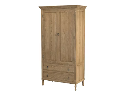 Classic Oak Wardrobe Design With Double Doors And Bottom Storage Drawers 3d model
