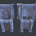 Ancient Style Stone Door Frames With Carvings Grid Design And Inscriptions