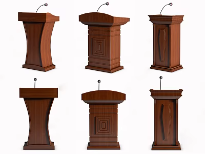 Functional Wooden Podiums With Microphones In Multiple Classic Design Styles 3d model