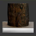 Wooden Stump Decorative Piece With Smooth Stone Base And Natural Grain Texture