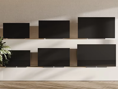Six Modern Televisions Arranged on Wall Shelves in Interior Display Setup 3d model