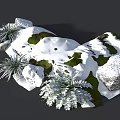 Courtyard Garden With Snow Covered Rocks Green Grass And Decorative Plants