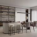 Modern Open Restaurant Interior With Wine Rack Dining Table And Bar Counter 3d model