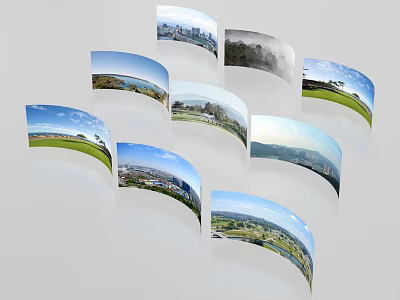 Aerial Planning Showcasing Urban Green Spaces Rivers And Mountain Landscapes In Curved Aerial Views 3d model