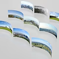 Aerial Planning Showcasing Urban Green Spaces Rivers And Mountain Landscapes In Curved Aerial Views