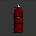 Red Fire Extinguisher With Black Straps Silver Nozzle Handle And Hose On Dark Surface