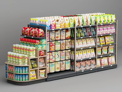 Store Shelf With Multiple Layers Of Various Colorful Packaged Food Products 3d model