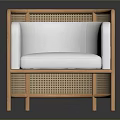 Modern Rattan Accent Chair With Wooden Frame And Plush White Cushion