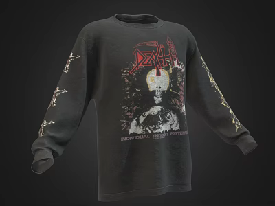 Black Long Sleeve Sweatshirt With DEATH Text Skull Graphic And Sleeve Decorations 3d model