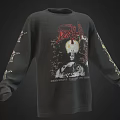 Black Long Sleeve Sweatshirt With DEATH Text Skull Graphic And Sleeve Decorations