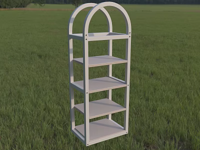 White Storage Shelving Unit With Arched Top And Multiple Shelves 3d model