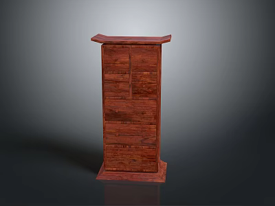 Red Wooden Storage Cabinet With Multiple Drawers And Classic Wood Grain Surface Design 3d model
