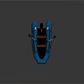 Blue Inflatable Boat With Black Outboard Motor Orange Wooden Seats And Paddle
