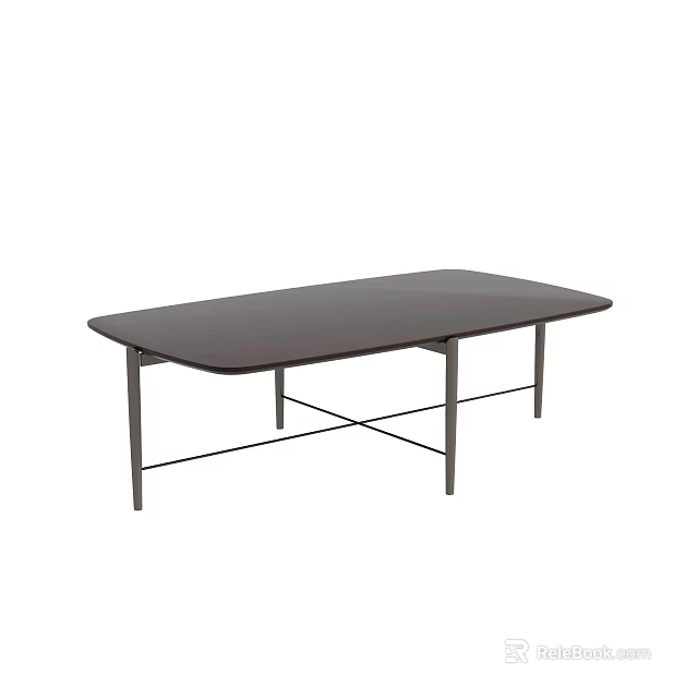 Modern Black Coffee Table with Sleek Rectangular Surface and Crossed Metal Legs for Living Room 3d model