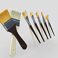 Collection of Assorted Paintbrushes with Different Bristle Types and Wooden White Handles