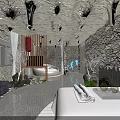 Serene SPA Sauna Interior With Stone Walls White Dried Trees And Round Sofa