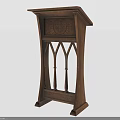 Wooden Gothic Architectural Pulpit With Arched Details And Intricate Carvings