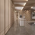Modern Lobby Interior With Wooden Paneling White Reception Desk And Marble Floor