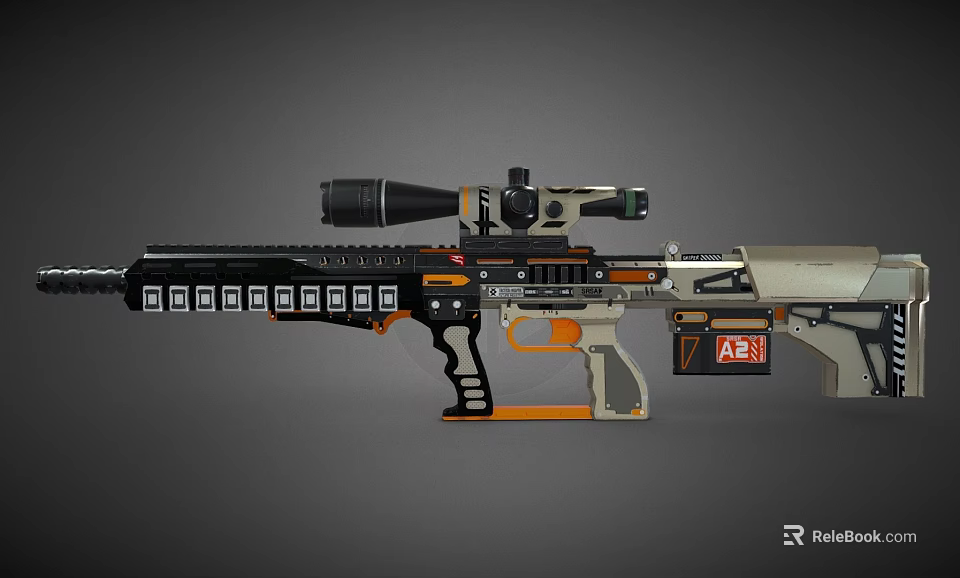 Tactical AR1 Rifle With Scope Magazine Black Orange Beige Color And Grip 3d model 