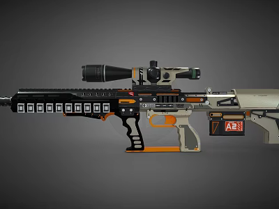 Tactical AR1 Rifle With Scope Magazine Black Orange Beige Color And Grip 3d model